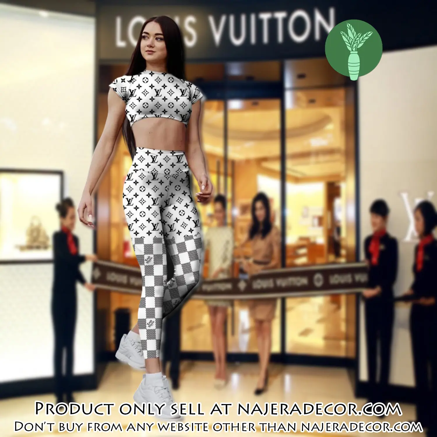 White checkerboard louis vuitton sportwear combo luxury brand crop top tshirt and legging for women ctl1013 njr3356952